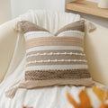 BlissBlush Brown Decorative Throw Pillow Cover 18x18 Square Boho Accent Pillowcase Tassels Farmhouse Cushion for Couch Sofa Bedroom…