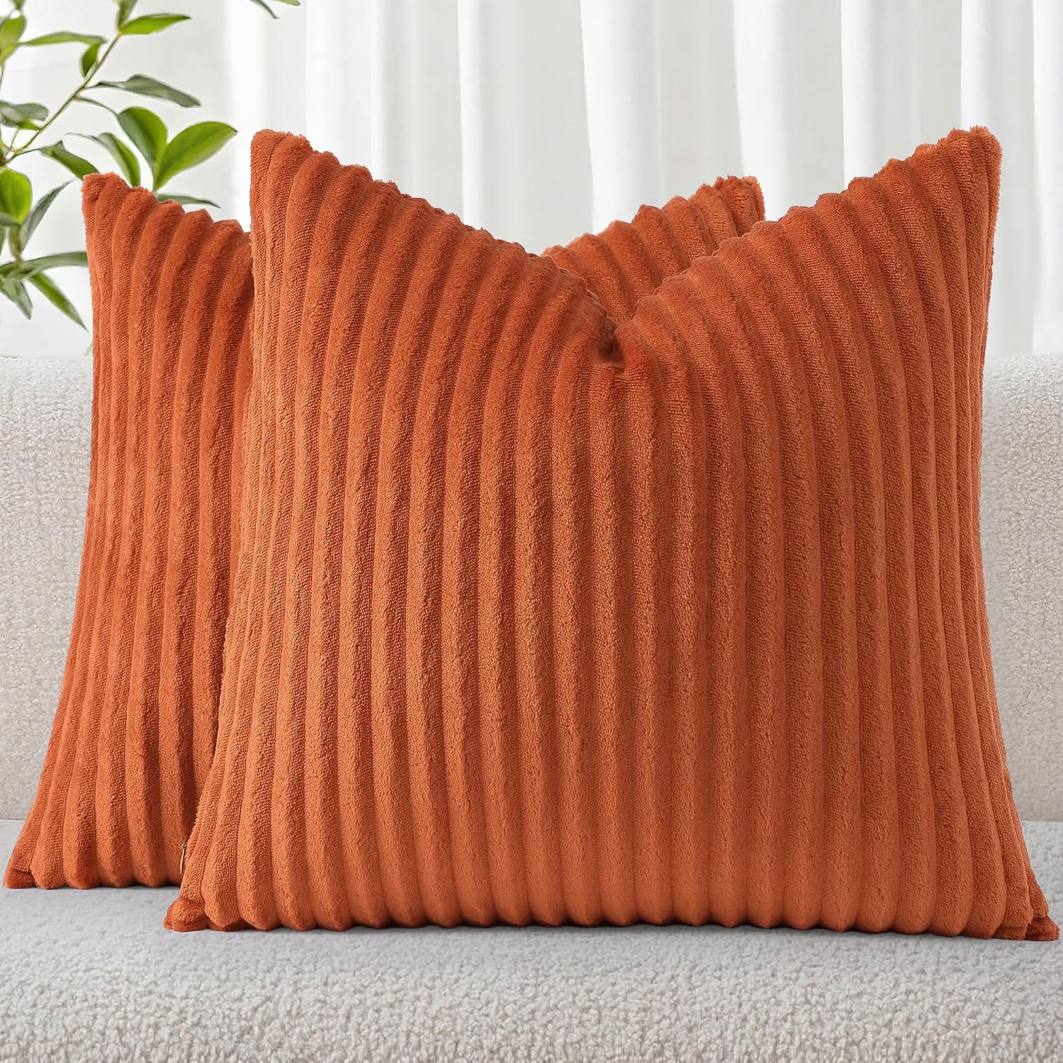 SimmoreHomeDecor Simmore Decorative Throw Pillow Covers 24x24 Set of 2, Soft Natural Plush Flannel Double-Sided Fluffy Couch Euro Sham Pill…