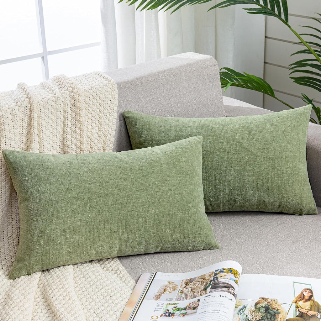 Gawamay Lumbar Decorative Rectangle Throw Pillow Covers 12"x20" Inch Set of 2, Super Soft Chenille Throw Pillowcase for Sofa Living Room Be…