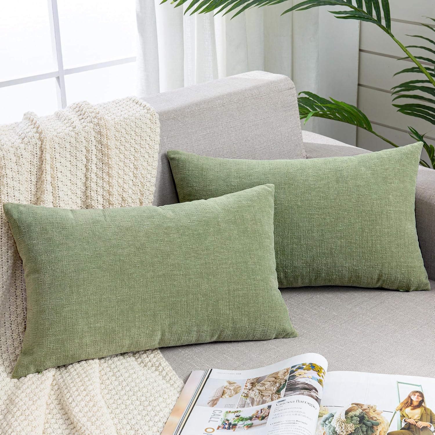 Gawamay Lumbar Decorative Rectangle Throw Pillow Covers 12"x20" Inch Set of 2, Super Soft Chenille Throw Pillowcase for Sofa Living Room Be…