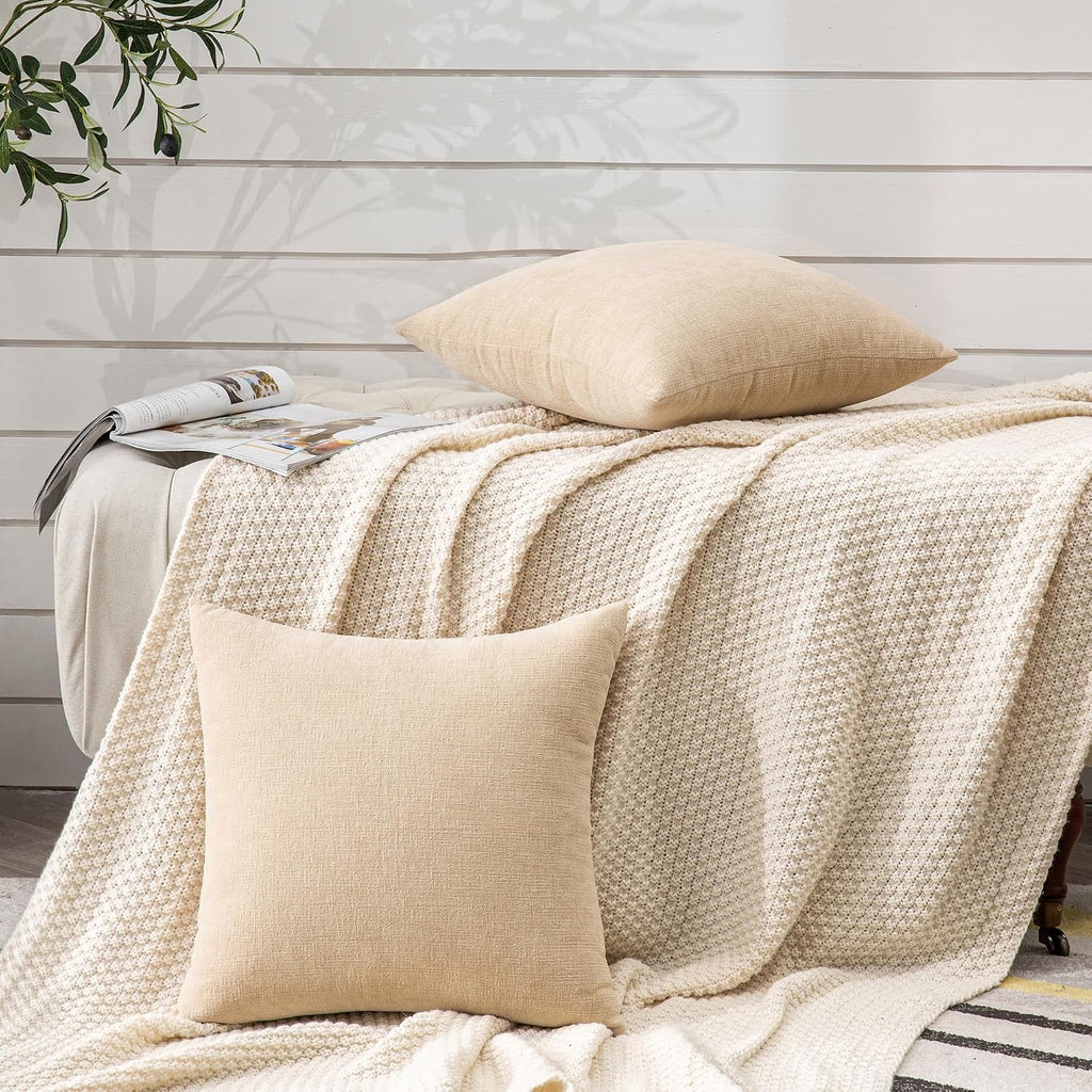 Gawamay Decorative Throw Pillow Covers 16x16 Inch Set of 2, Super Soft Chenille Square Pillows Farmhouse Fall Pillowcase for Living Room Be…