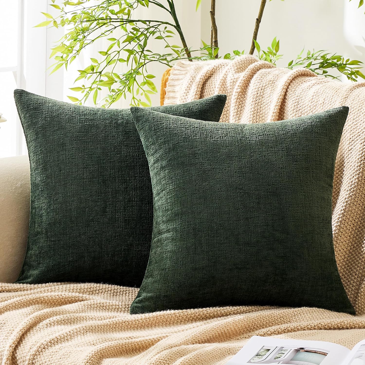 Gawamay Set of 2 Soft Textured Chenille Throw Pillow Covers 26x26 Inch (66x66 CM), Decorative Pillowcases Cushion Covers for Farmhouse Home…