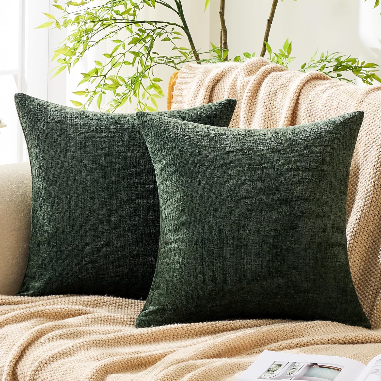 Gawamay Set of 2 Soft Textured Chenille Throw Pillow Covers 20x20 Inch (50x50 CM), Decorative Pillowcases Cushion Covers for Farmhouse Home…