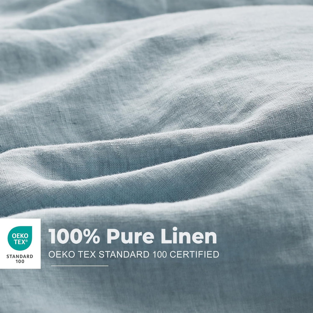 Simple&Opulence 100% Washed Linen Duvet Cover with Embroidered,3 Pieces Soft Farmhouse Comforter Set with Button Closure,1 D…