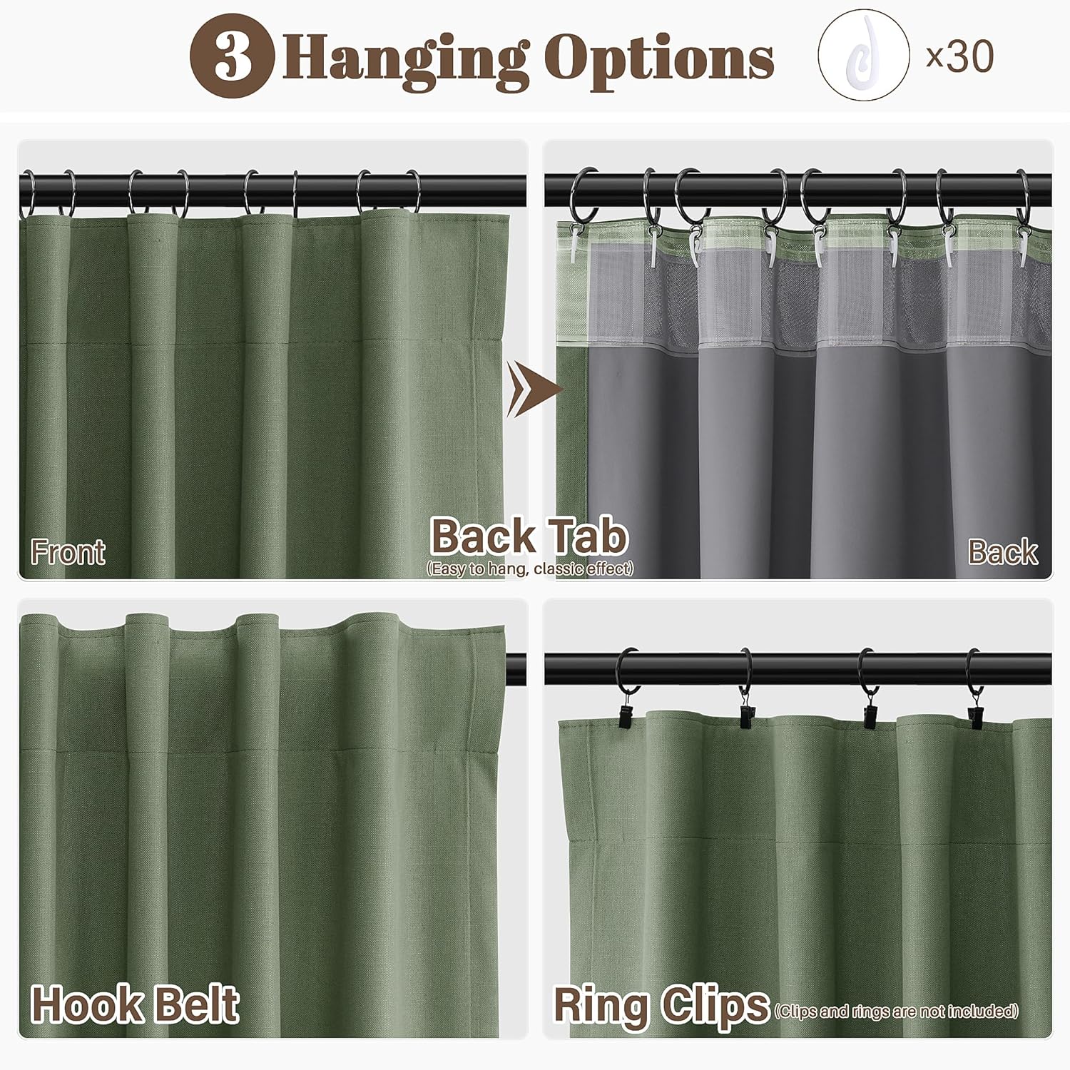 Guken Olive Green Linen 100% Blackout Curtains 63 Inch Length Back Tab Elegant Home Decor Room Darkening Black Out Insulated Door Privacy C…