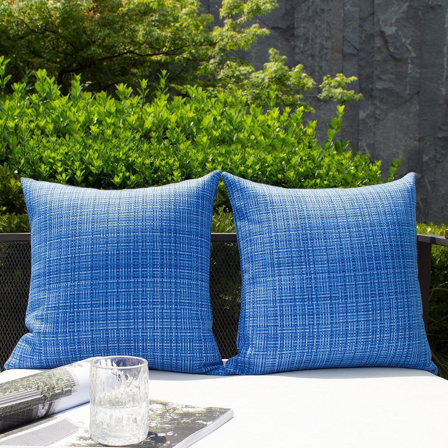 Kevin Textile Pack of 2 Decorative Outdoor Waterproof Throw Pillow Covers Stripe Square Pillowcases Modern Cushion Cases for Patio Couch…