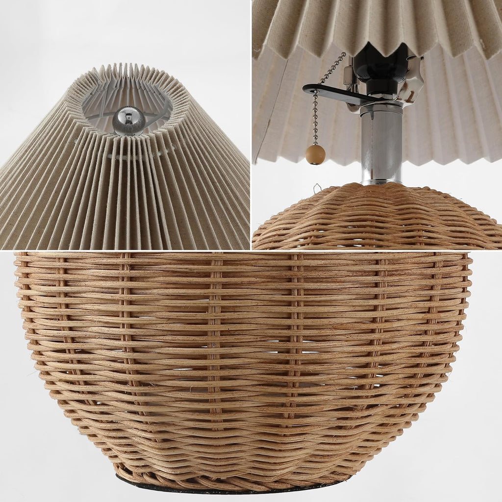 Jonathany JONATHAN Y 17.25" Natural/Chrome/Dark Beige Sphere Table Lamp, Mid-Century Bedside Nightstand with Beige Pleated Linen Shade, Sca…