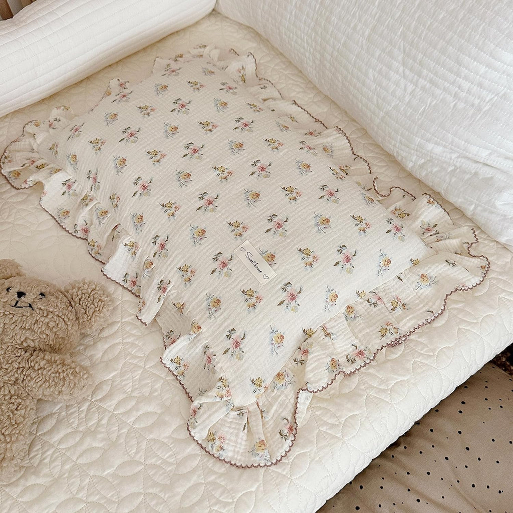 BuLuTu Cotton Muslin Kids Toddler Pillowcase with Cute Azalea Flowers Pattern Super Soft Crib Nursery Pillowcase for Boys, Girls, Bedding…