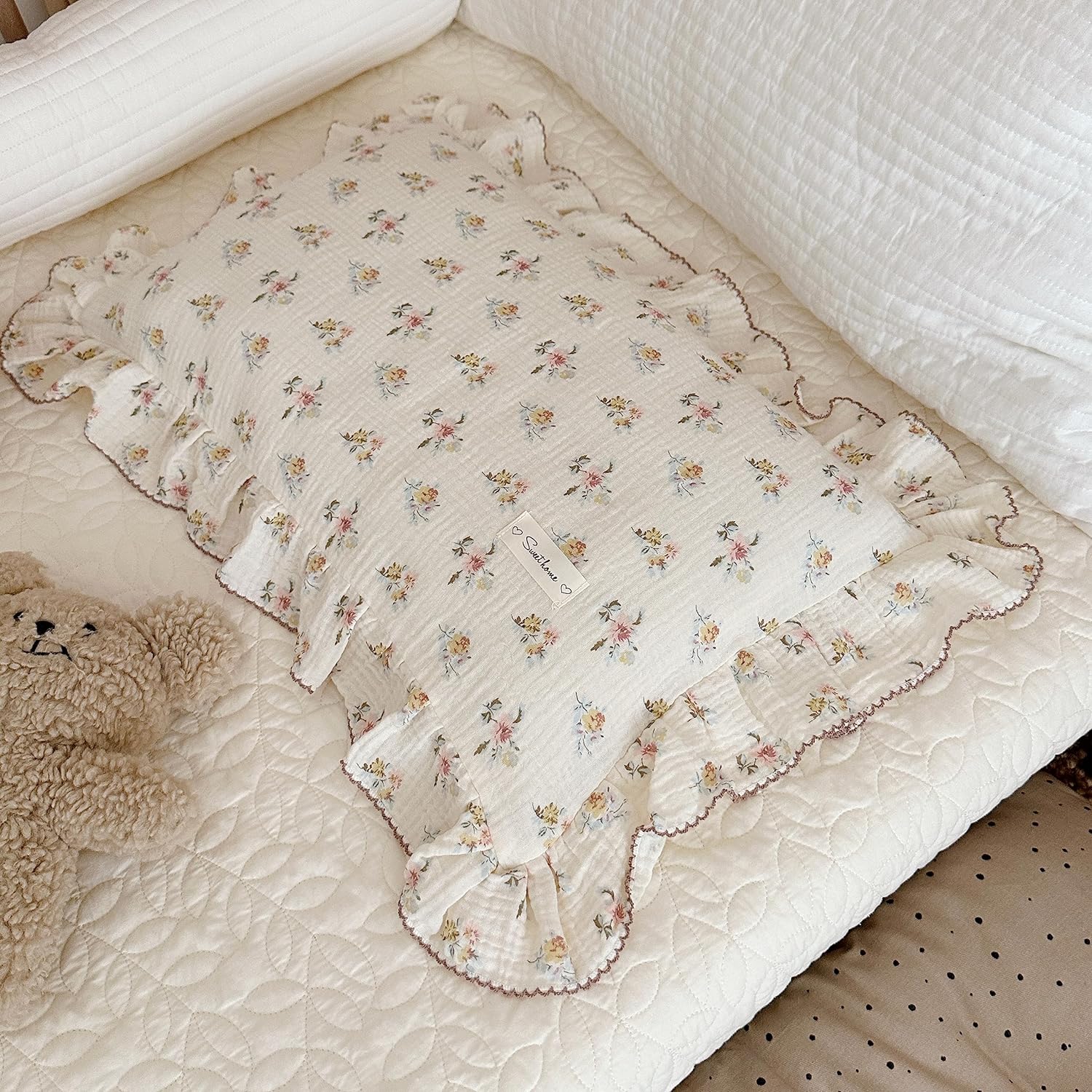BuLuTu Cotton Muslin Kids Toddler Pillowcase with Cute Azalea Flowers Pattern Super Soft Crib Nursery Pillowcase for Boys, Girls, Bedding…