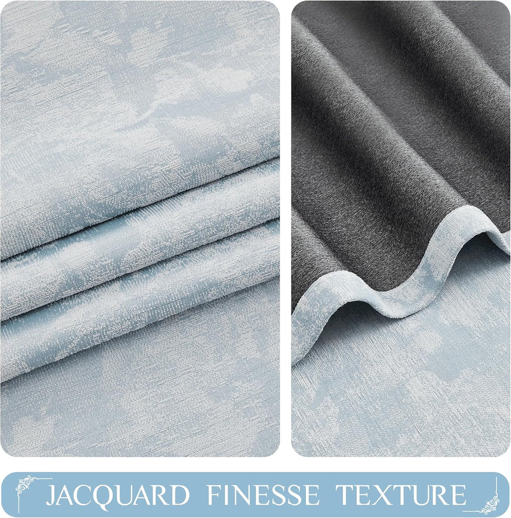 Beauoop Blue Floral Jacquard Blackout Curtains 96 Inches Long 2 Panels for Bedroom Living Room Chenille Flower Room Darkening Thermal…