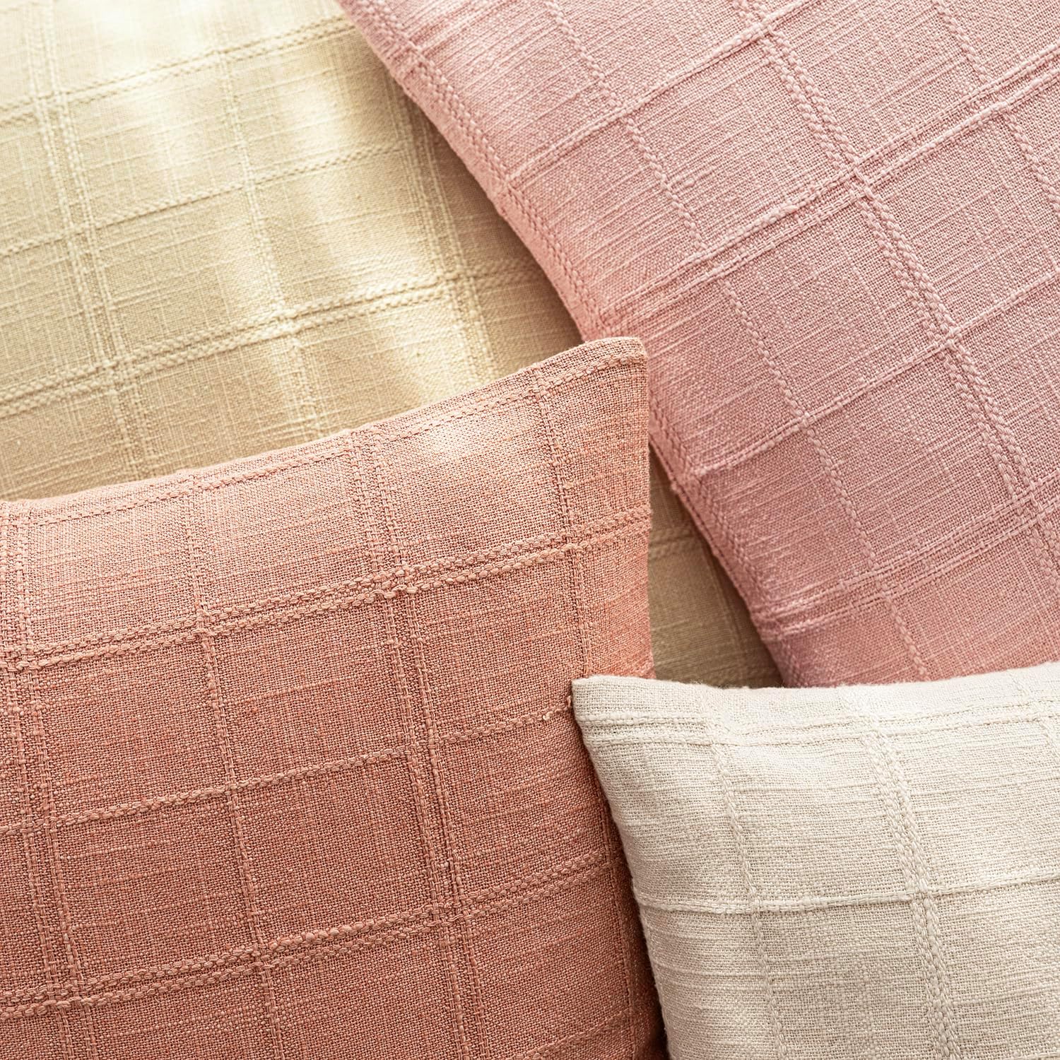 Foindtower Set of 1 Decorative Linen Check Throw Pillow Cover Neutral Long Body Lumbar Cushion Cover Farmhouse Vintage Home Decor for…