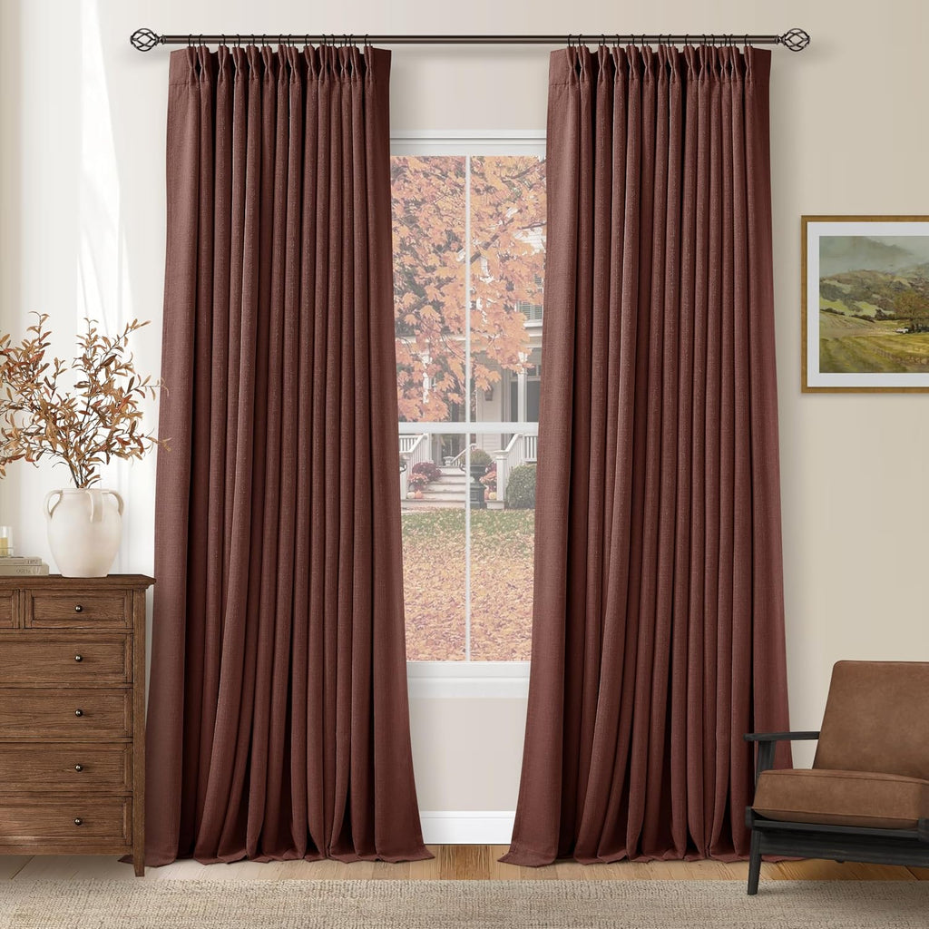 Twodrapes Brick Brown Pinch Pleated Blackout Linen Curtains 120 Inches Long for Living Room Bedroom 2 Panels Room Darkening Thermal Insulat…