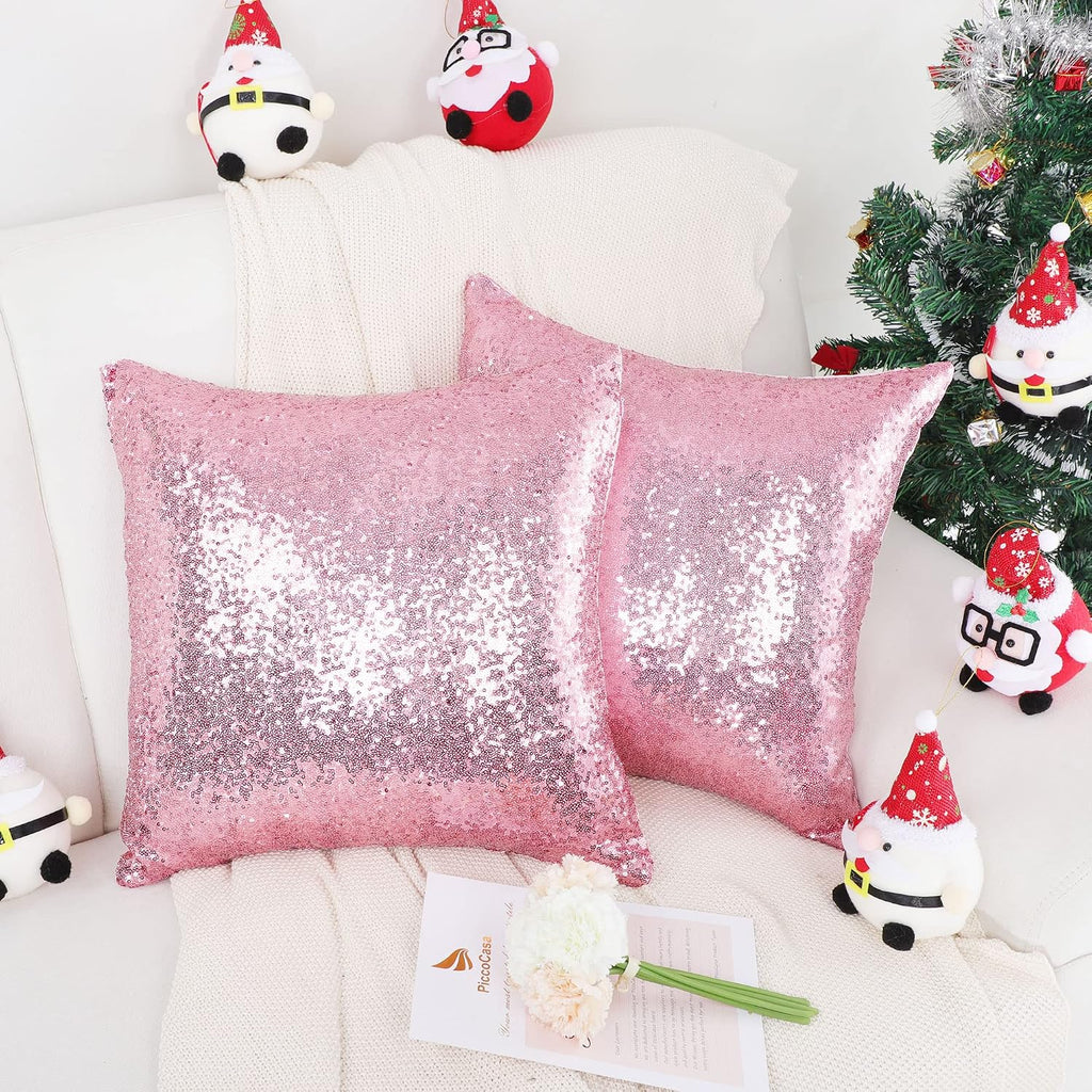 uxcell 2 Pcs Sequin Throw Pillow Covers, Shiny Sparkling Comfy Satin Cushion Covers, Decorative Pillowcases for…