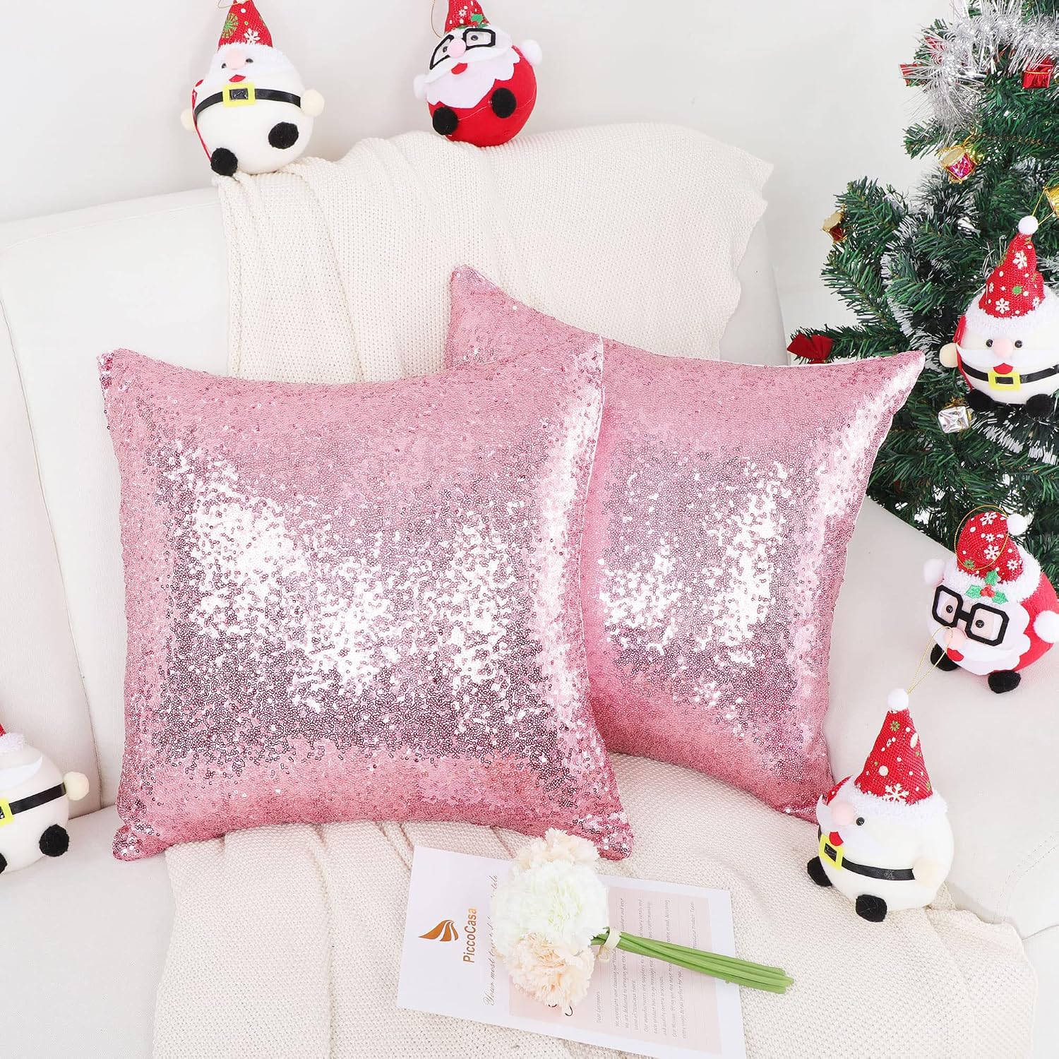 uxcell 2 Pcs Sequin Throw Pillow Covers, Shiny Sparkling Comfy Satin Cushion Covers, Decorative Pillowcases for…
