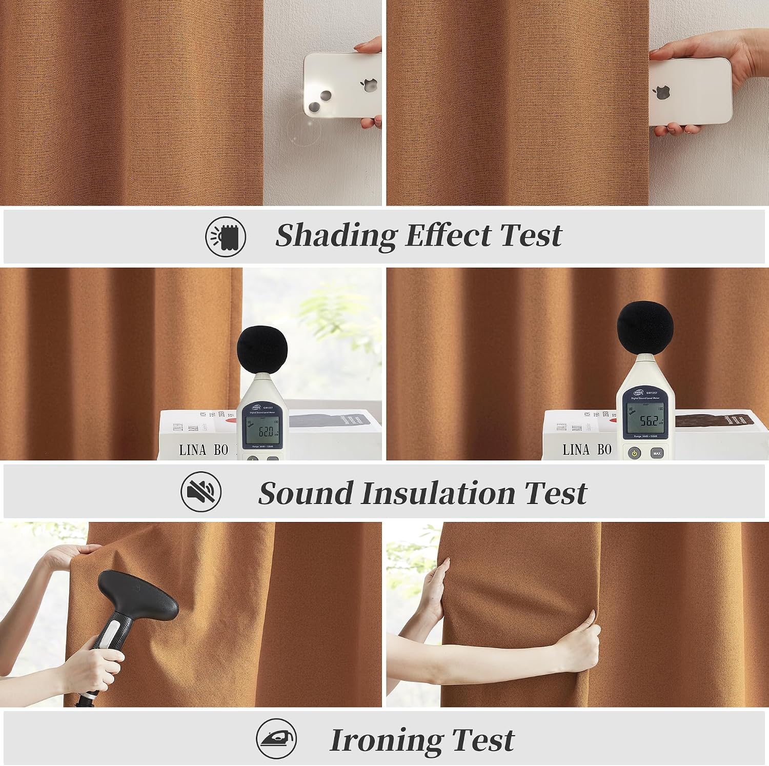 Keqiaosuocai Extra Long Burnt Orange Blackout Linen Curtains 2 Panels Set 120 Inch Length for Living Room and Bedroom - Hook Belt Back Tab…
