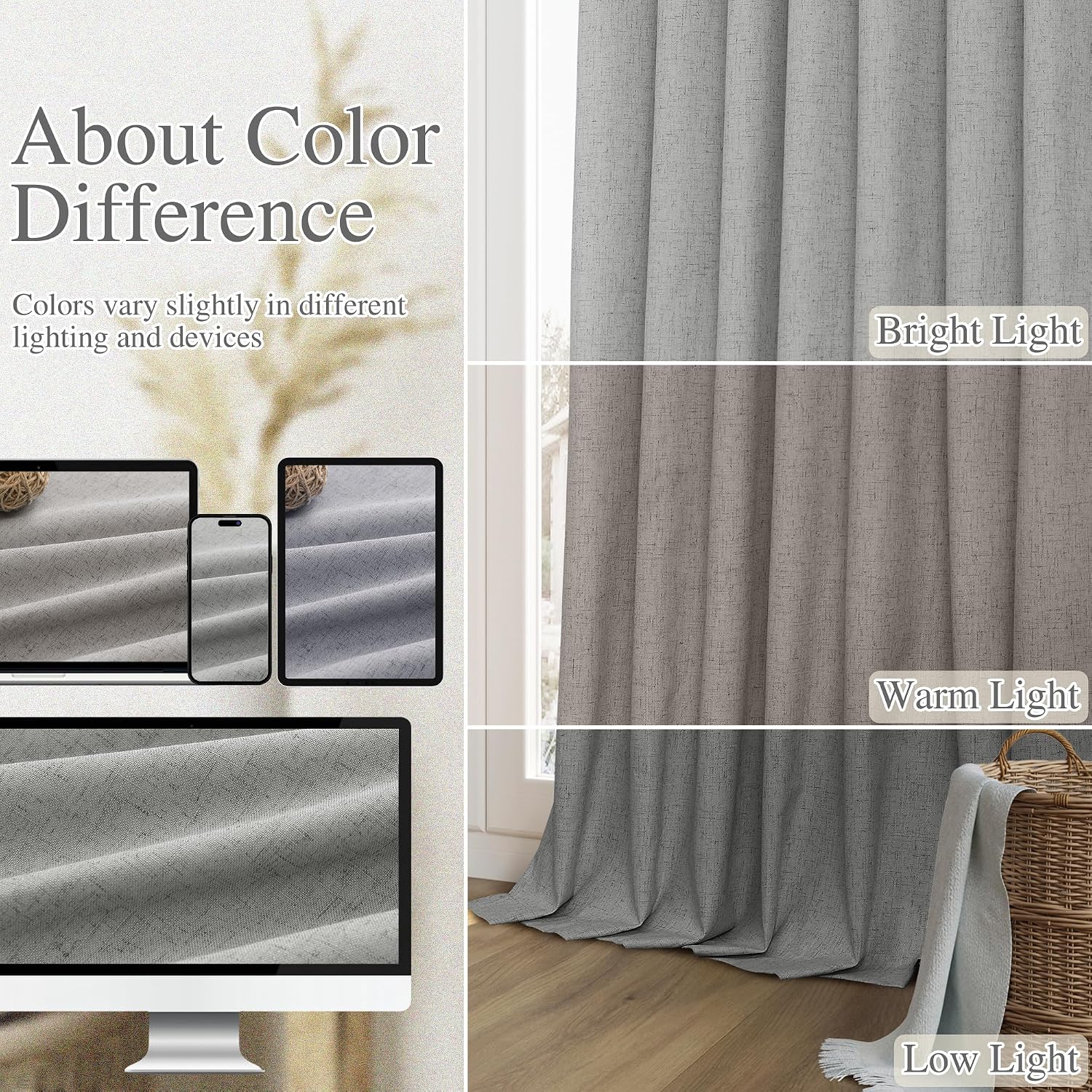 Guken 100% Blackout Linen Curtains 100 Inch Length 2 Panels Set for Living Room Bedroom Back Tab Thermal Insulated Black Out Linen Drapes R…