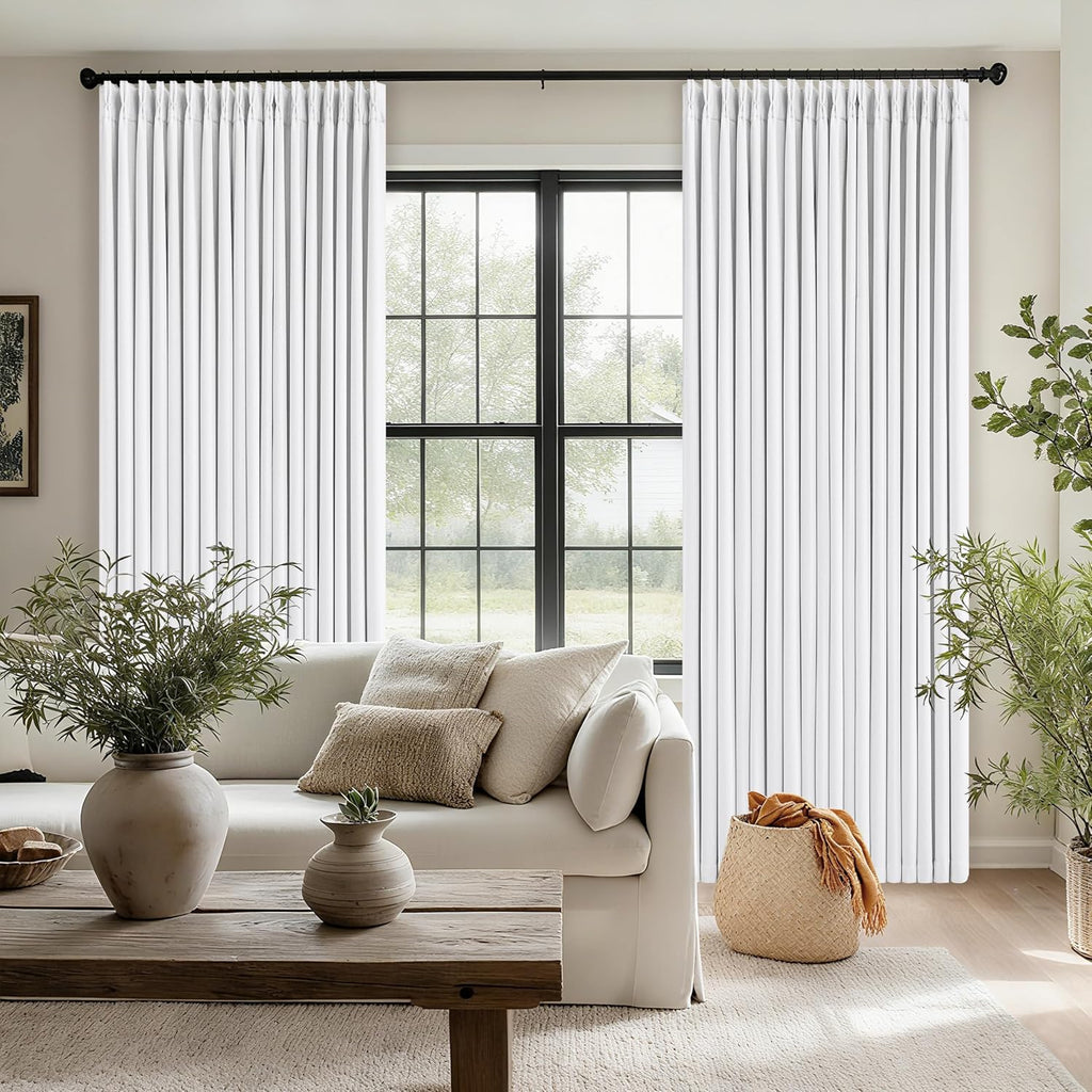 Twodrapes Pinch Pleated Blackout Curtains 102 Inches Long for Bedroom 100% Black Out Thick Linen Dual Layer Pinch Pleat Drapes with Back Ta…