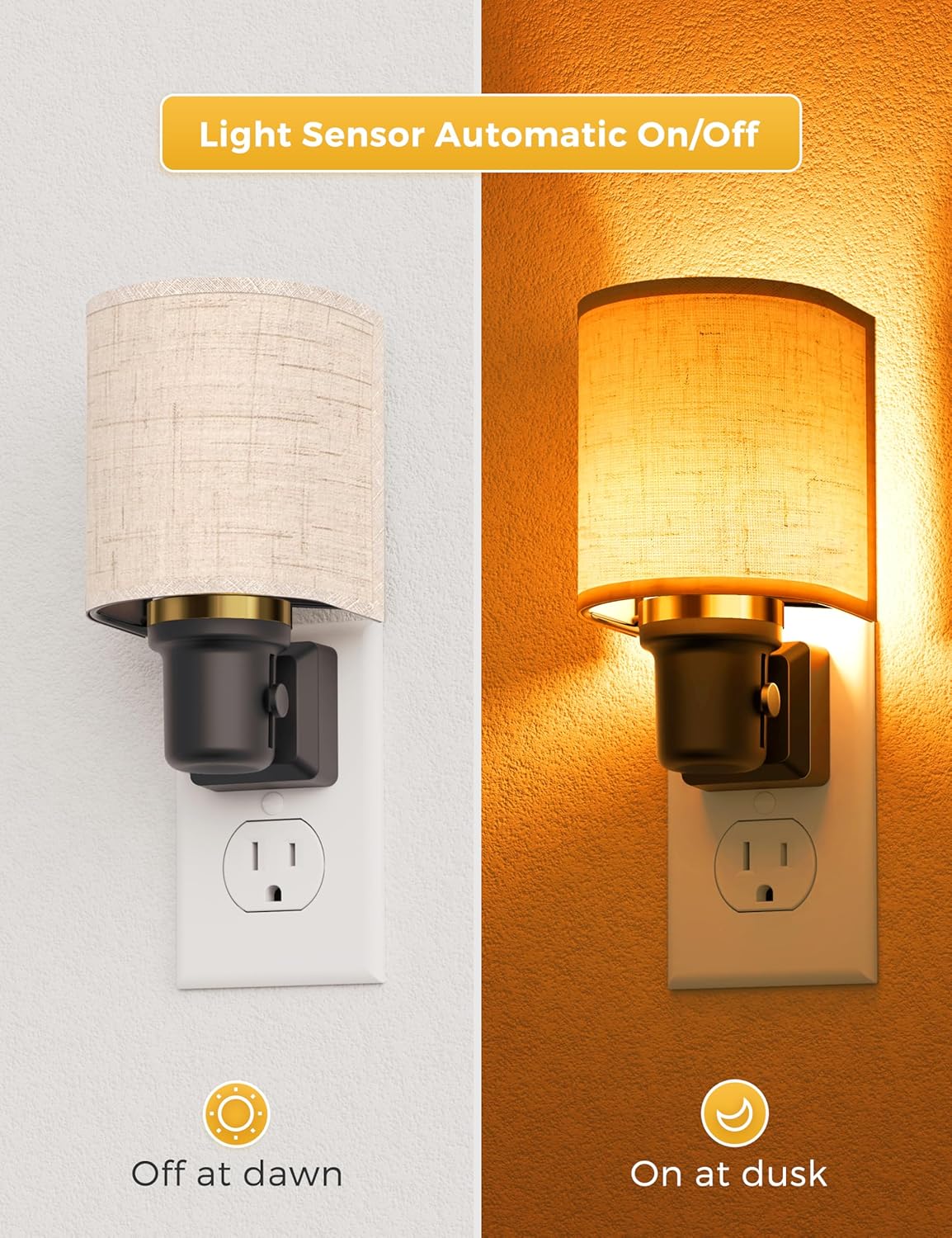 L LOHAS LED Amber Night Lights Plug into Wall, Plug in Night Light Dimmable, Farmhouse Decorative Nightlights Plug in Wall, Light Sensor…