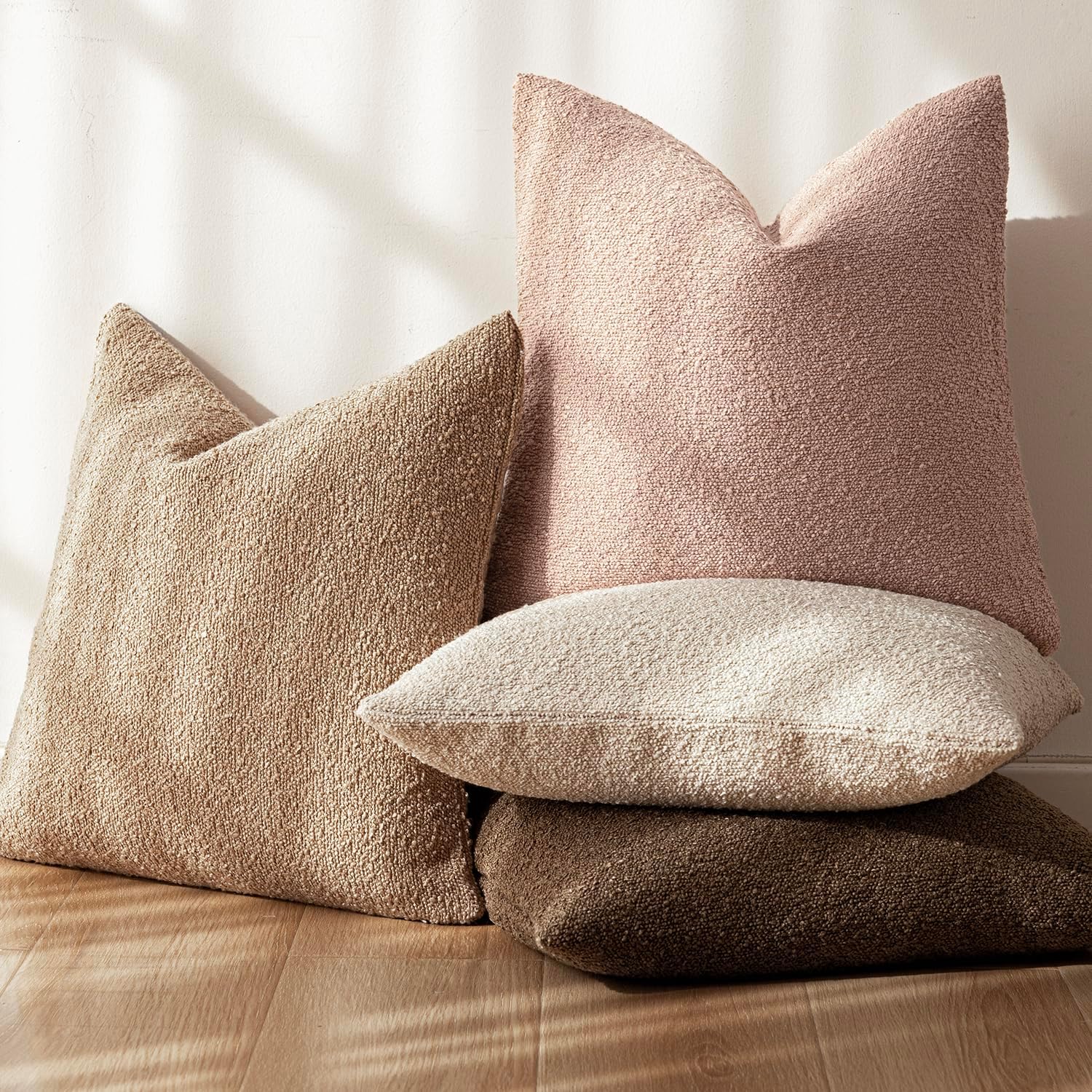 Foindtower Decorative Textured Boucle Throw Pillow Covers Accent Solid Pillow Cases Neutral Soft Cozy Couch Cushion Case for Chair Sofa…