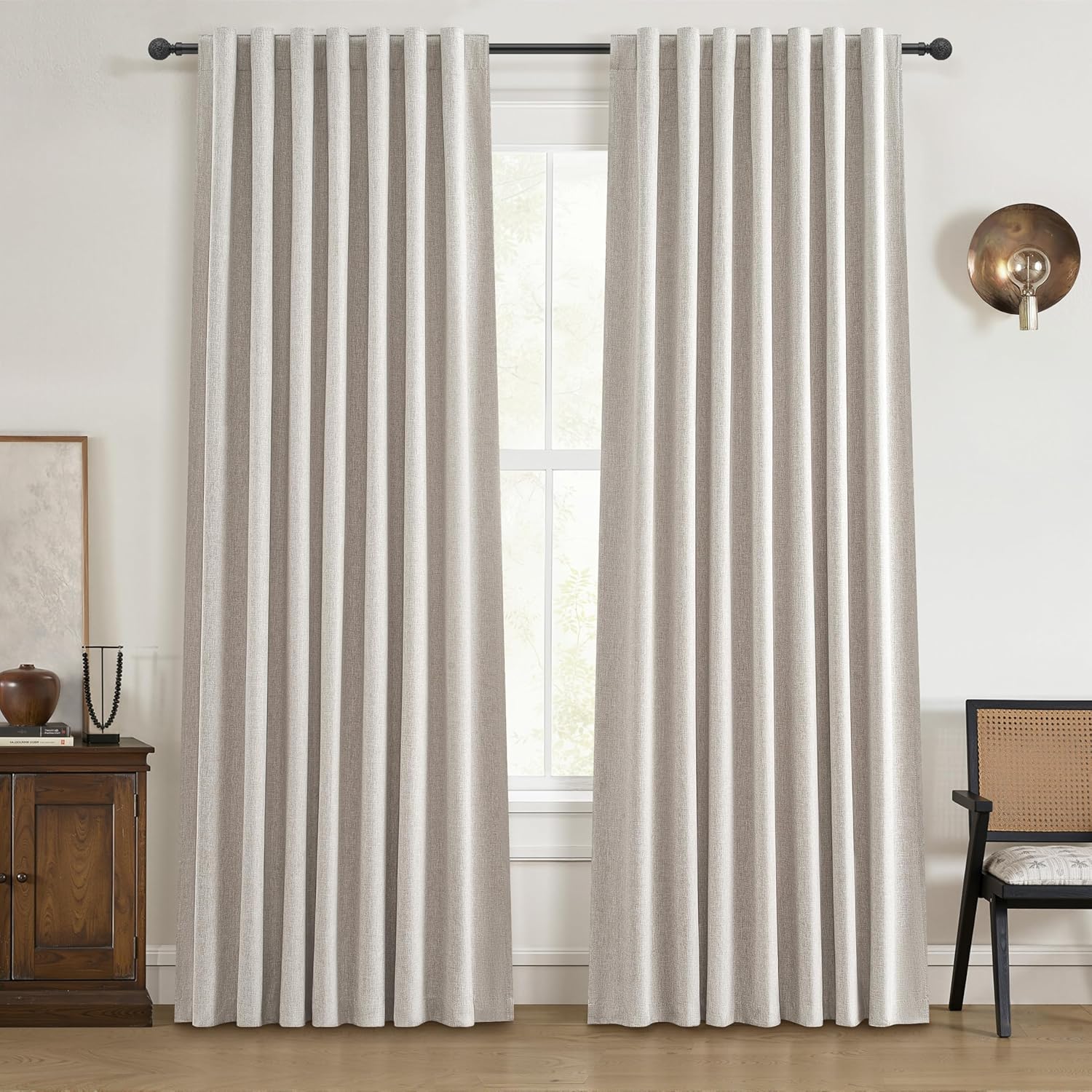 Qjmydeco Modern Neutral 88 Inch Blackout Sliding Glass Door Curtains Light and Draft Blocking Curtains & Drapes for Living Room Traverse Ri…