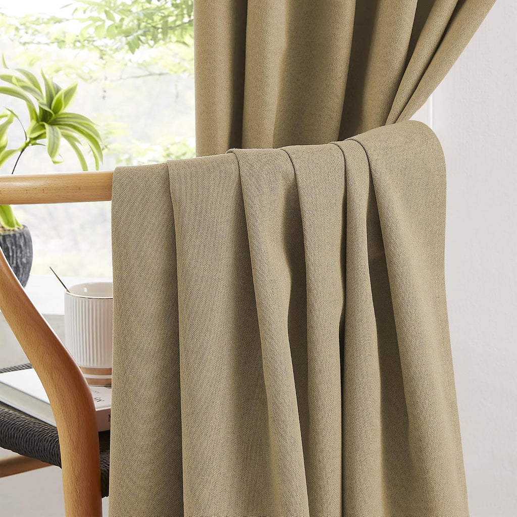 Keqiaosuocai Burlap Linen Blackout Curtains for Ceiling Track System Back Tab, Loop Pocket Curtains Pinch Pleated Drapes for Patio Sliding…