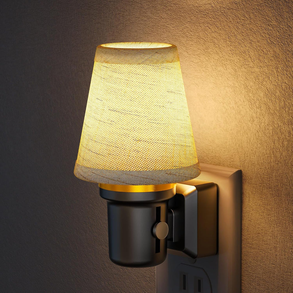 Briignite LED Night Lights Plug into Wall, Linen Fabric Round Platform Decorative Night Light, Dusk to Dawn Sensor,0-100LM Dimmable…