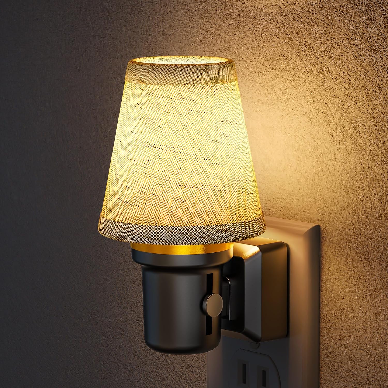 Briignite LED Night Lights Plug into Wall, Linen Fabric Round Platform Decorative Night Light, Dusk to Dawn Sensor,0-100LM Dimmable…