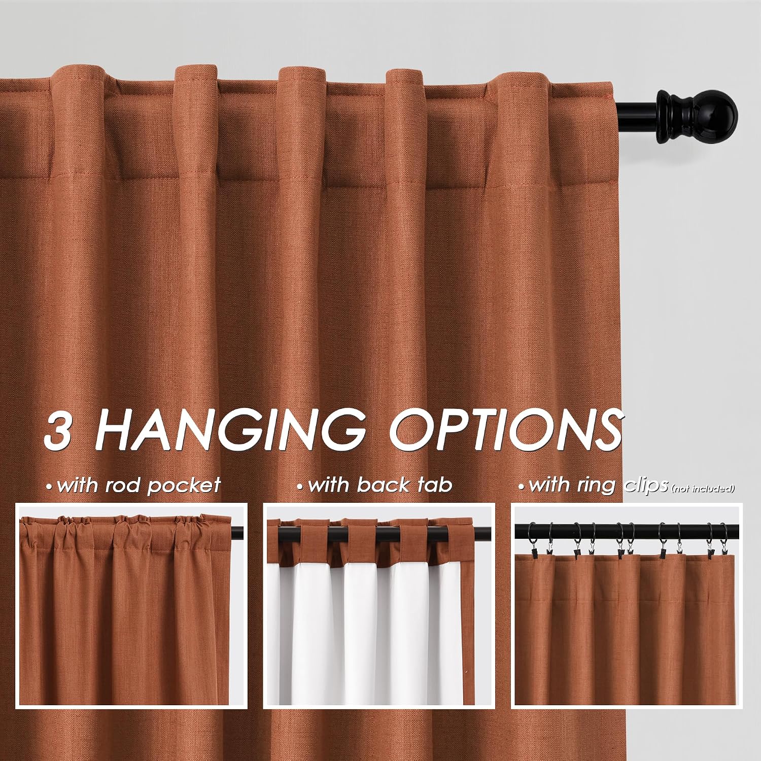 Nanspring Terracotta 100% Blackout Linen Curtains for Bedroom 90 Inches Long Back Tab Thermal Insulated Boho Farmhouse Decor Black Out Curt…
