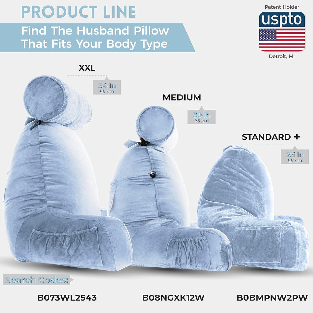 HusbandPillow Husband Pillow Medium Reading Pillow with Arms - 23" Backrest for Sitting Up in Bed - Firm Support Bed Rest Pillow for Adults…
