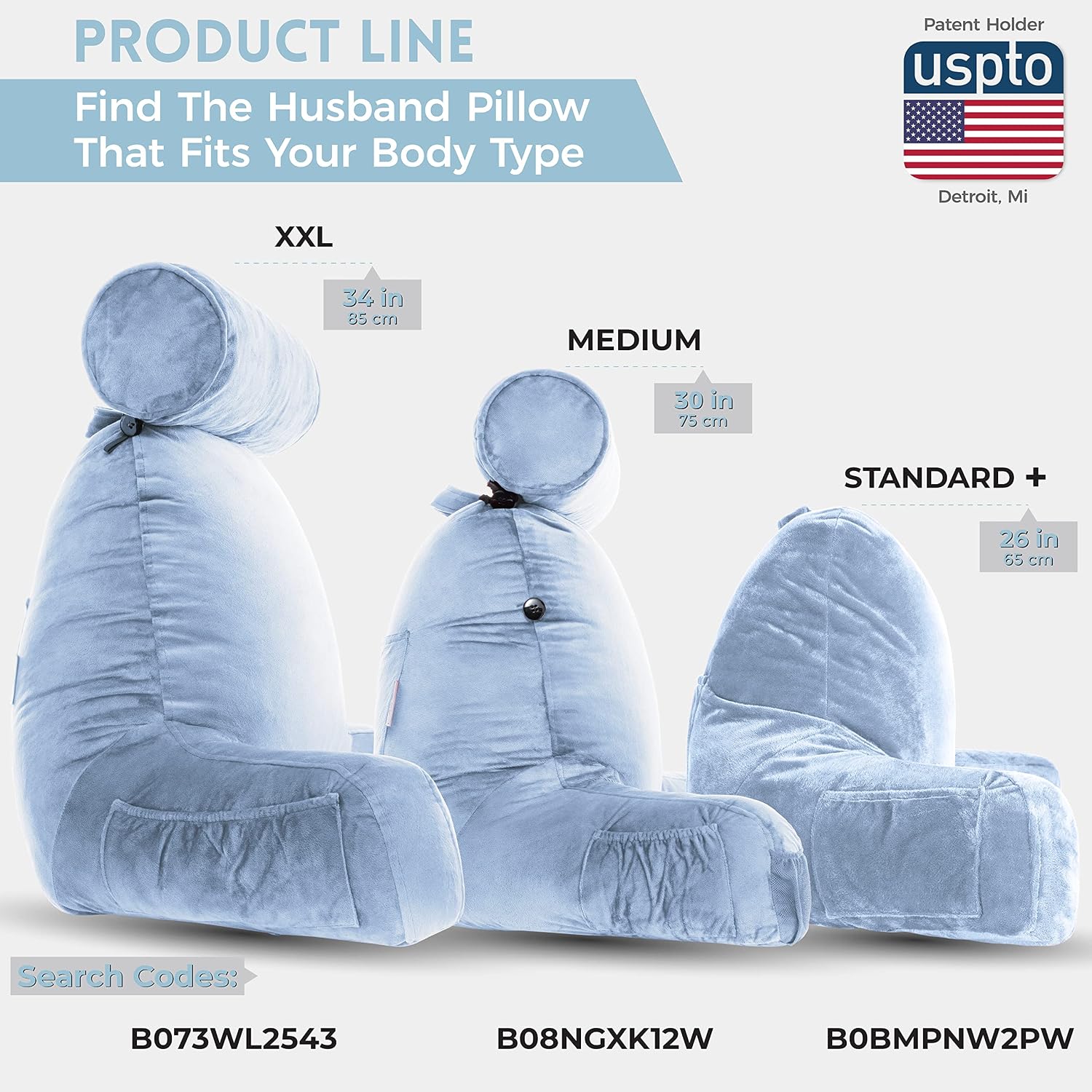 HusbandPillow Husband Pillow Medium Reading Pillow with Arms - 23" Backrest for Sitting Up in Bed - Firm Support Bed Rest Pillow for Adults…