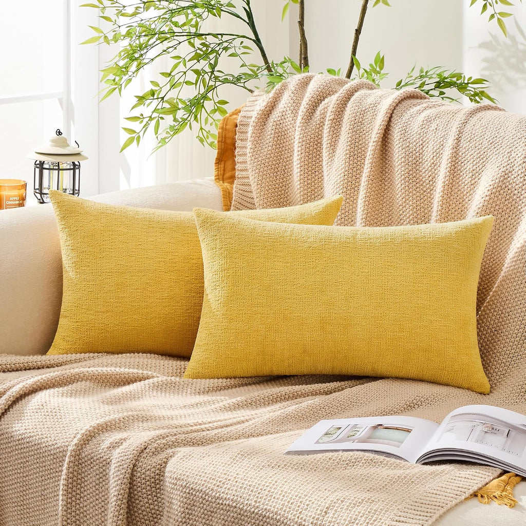 Gawamay Set of 2 Decorative Lumbar Soft Chenille Throw Pillow Covers 12x20 Inch (30x50 CM), Boho Farmhouse Cushion Cases, Couch Pillow Cove…