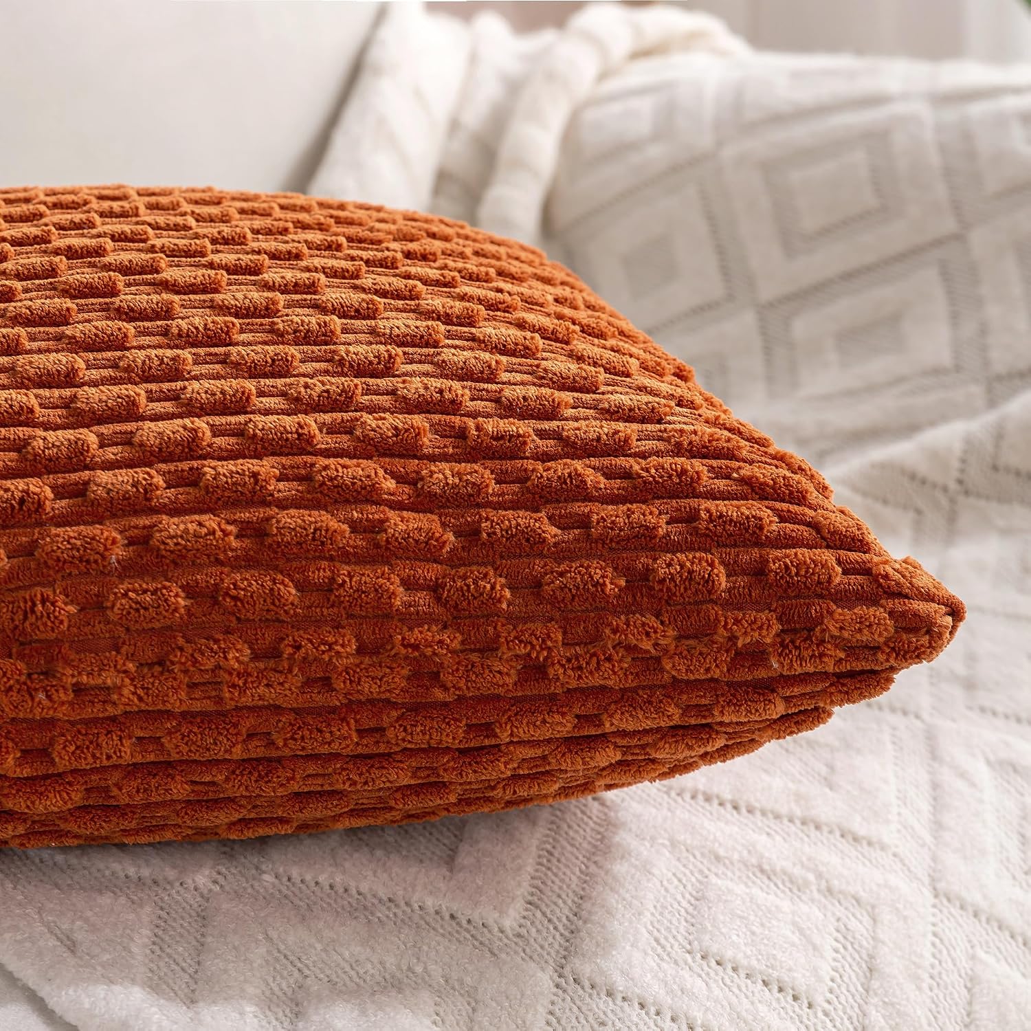 Cozoomy Set of 4 Burnt Orange Decorative Throw Pillow Covers 26x26 Inch Corduroy Pillow Covers for Bed Couch Sofa Living Room Soft Square C…