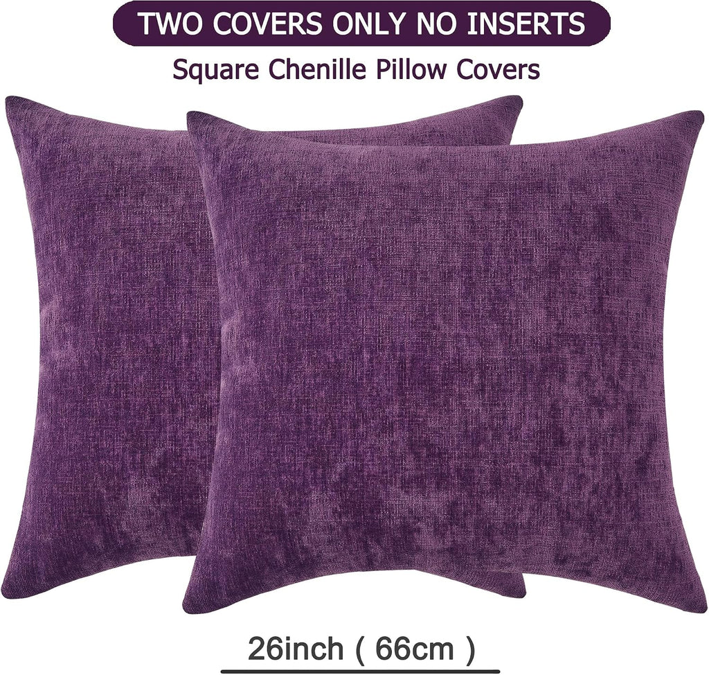 Gawamay Decorative Chenille Throw Pillow Covers 26x26 Inch Pack of 2, Soft Square Couch Pillow Cover for Sofa Cushion Living Room Bedroom S…
