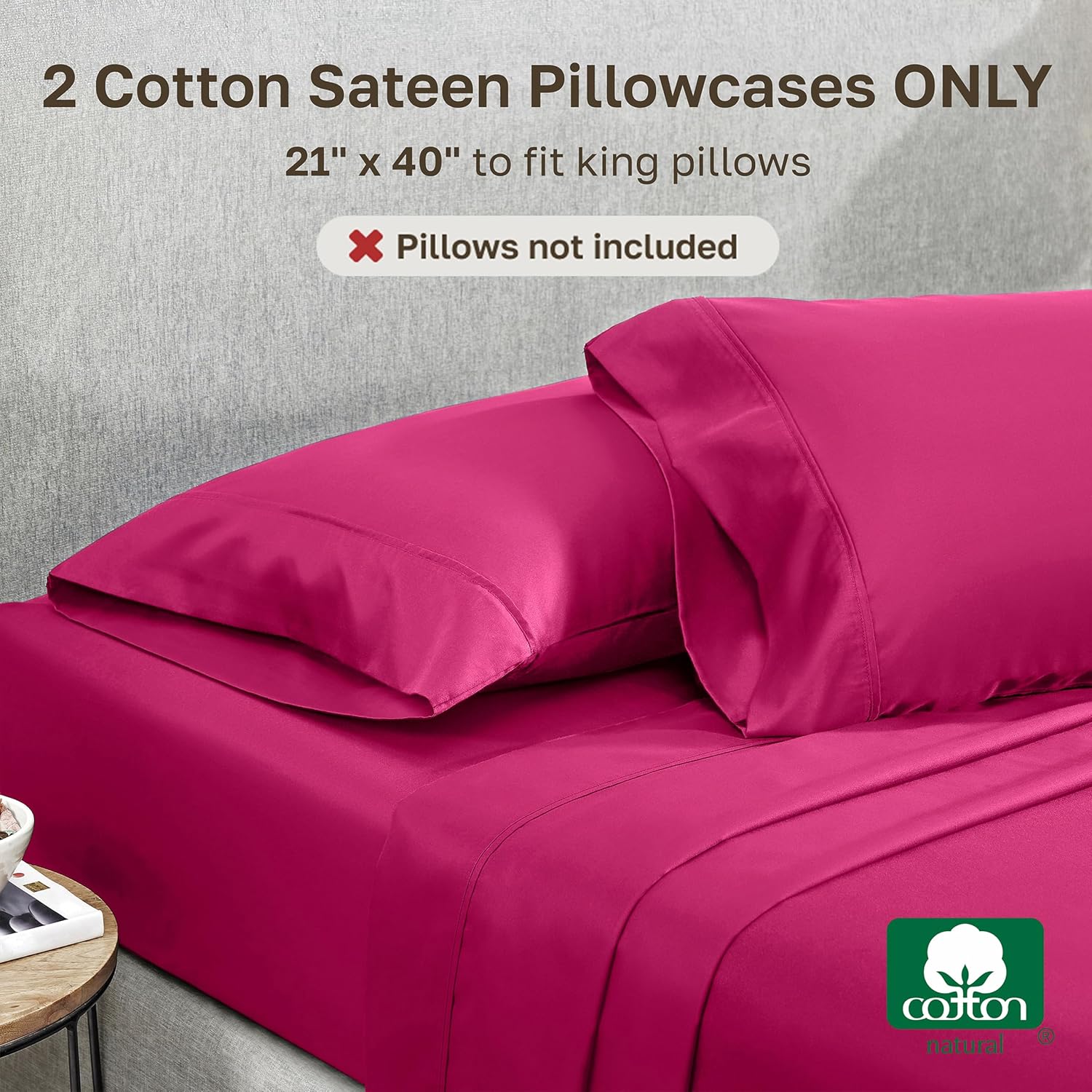 CaliforniaDesignDen California Design Den King Size Pillowcases Set of 2-400 Thread Count Sateen, Natural 100% Cotton King Size Pillows Cas…