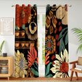 Tyrot 100% Blackout Black Boho Floral Curtains for Living Room 63 inch Long 2 Panels Mid Century Botanical Black Out Curtains for Bedroom…