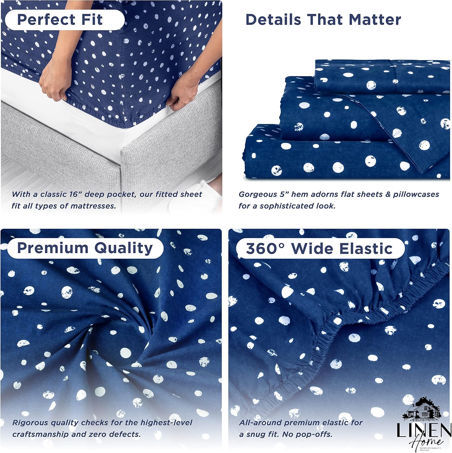 Linen Home Cotton Lyocell Blend Percale Sheet Set King Size - 4 Piece Deep Pocket Bedding, Pre-Washed & Shrunk, Crisp Cooling Fabric…