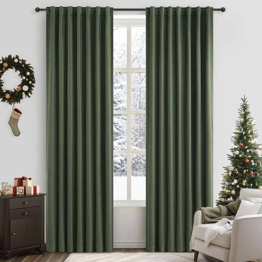 Qjmydeco Olive Green Blackout Curtains & Drapes, Dining Room Boho Curtains 96 Inches Long 2 Panels Aesthetic Drapes for Bedroom Burg Moody…