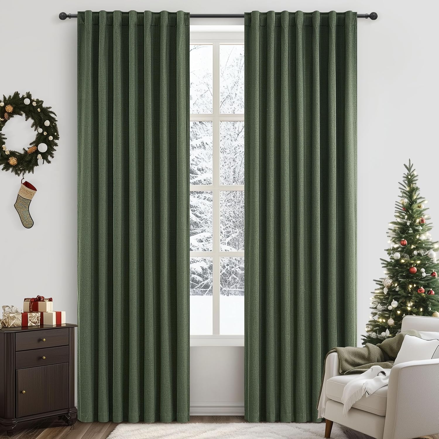Qjmydeco Olive Green Blackout Curtains & Drapes, Dining Room Boho Curtains 96 Inches Long 2 Panels Aesthetic Drapes for Bedroom Burg Moody…