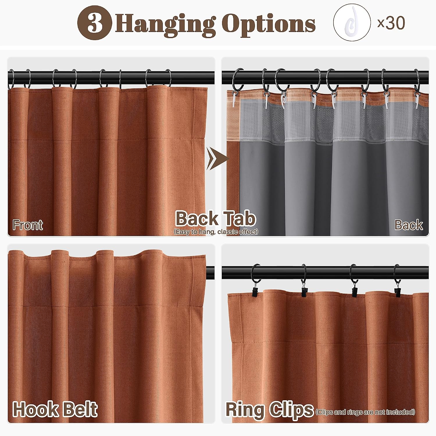 Guken Terracotta Linen 100% Blackout Curtains 102 Inch Long for Bedroom 2 Panels Set Black Out Room Darkening Thermal Insulated Soundproof…