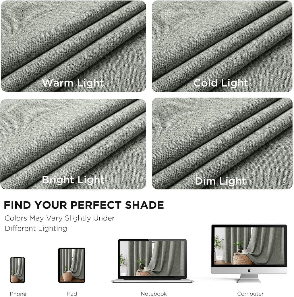 Cucraf 100% Blackout Curtains 63 inches Length 2 Panels Set, Room Darkening Linen Textured Curtain Grommet for Bedroom Living Room, Light B…