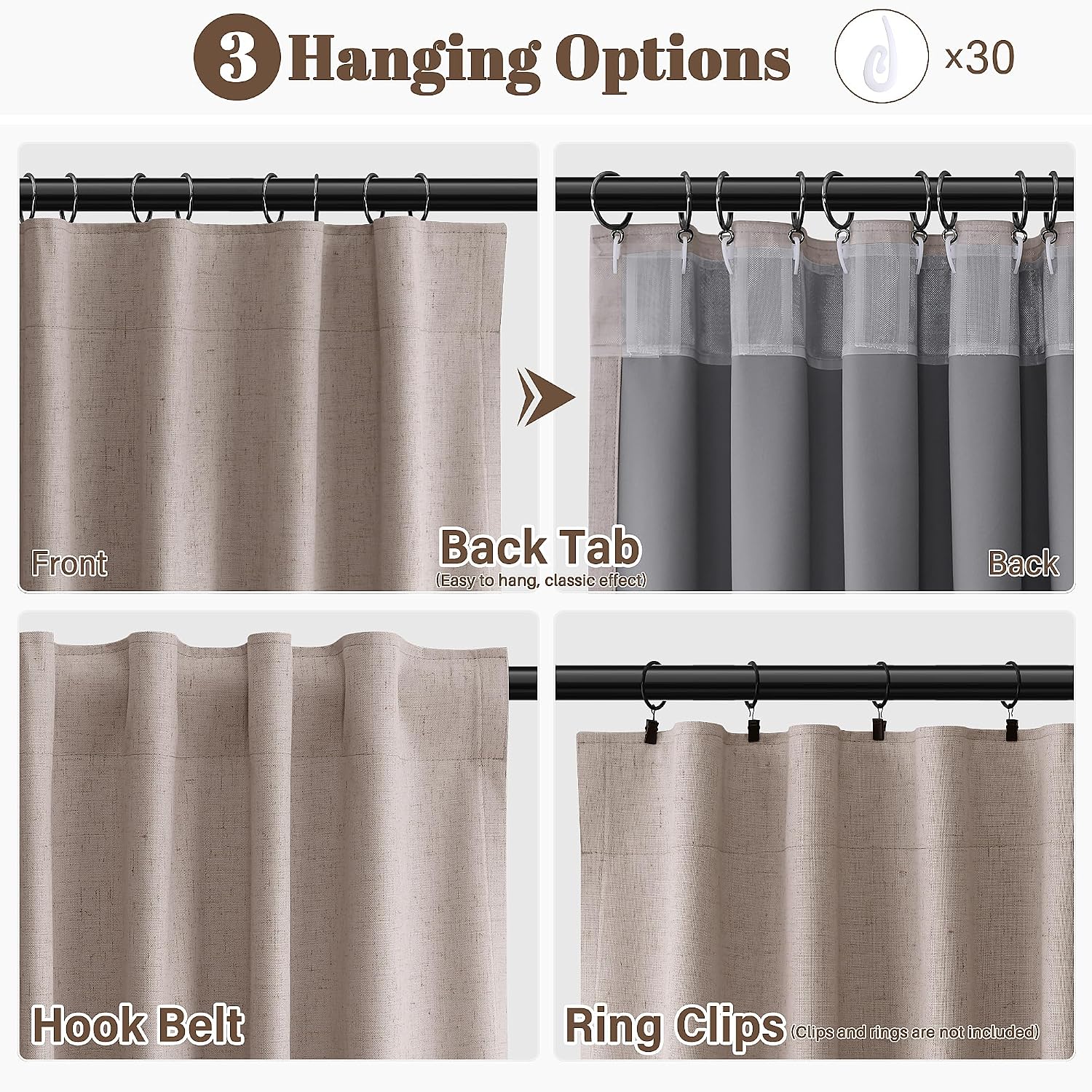 Guken Taupe Linen 100% Blackout Curtains for Living Room Bedroom 84 Inch Length 2 Panels Set Cottage Core Farmhouse Light Blocking Thermal…