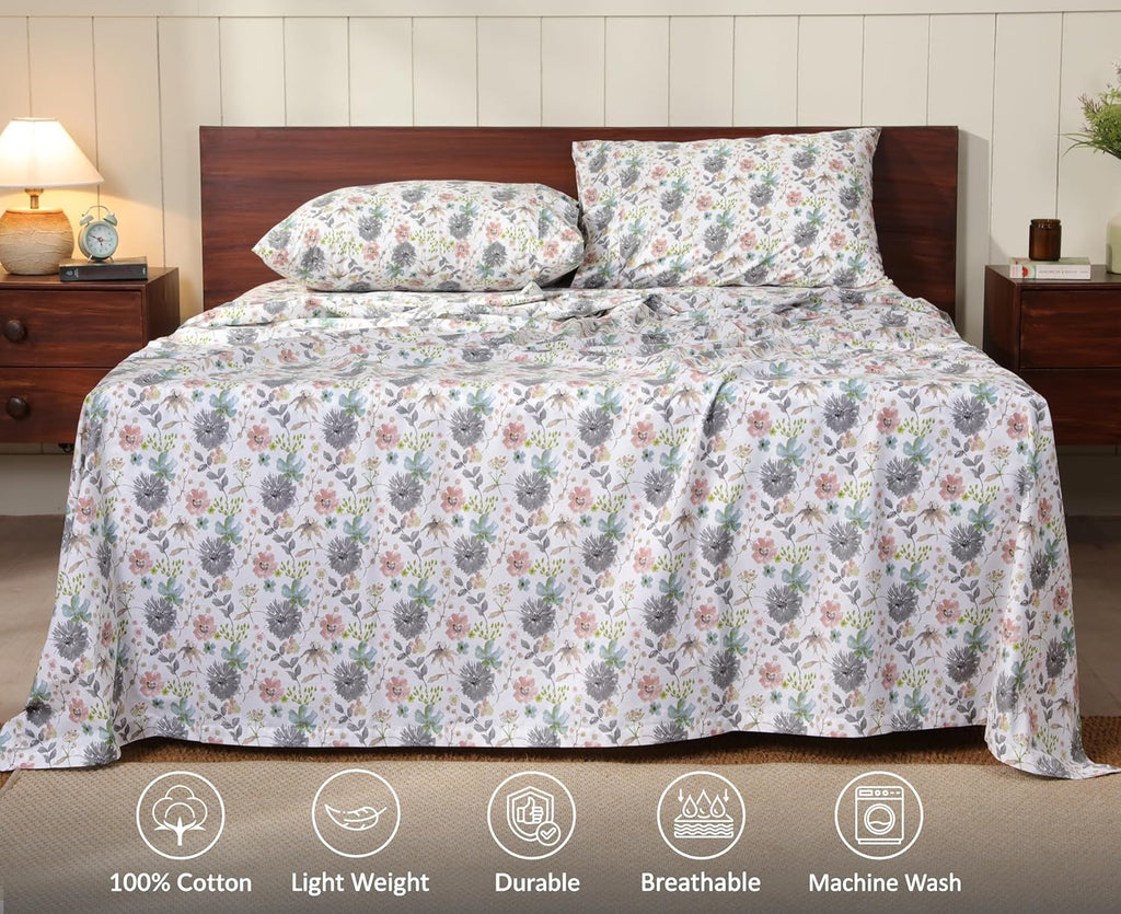 Ruvanti 100% Cotton Percale Sheets Queen Size – Crisp Cooling Bed Sheets for Hot Sleepers, Deep Pocket 16”, Soft Breathable & Durable Hotel…