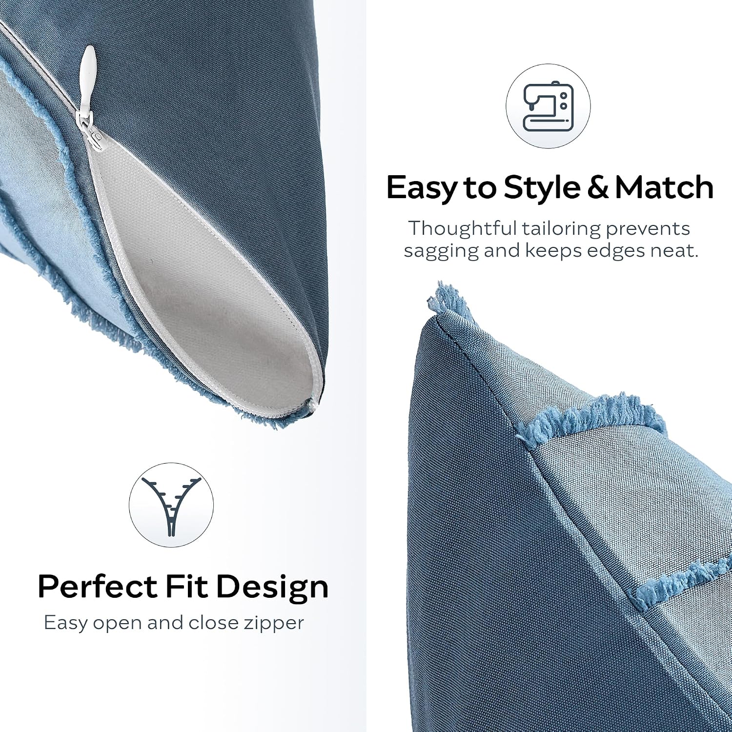 Jellymoni 2 Pack Blue Pillowcases 18" x18", Soft Microfiber Striped Tufted Pillow Covers(Pillows are not Included) 2 Pack 18 inches Blue