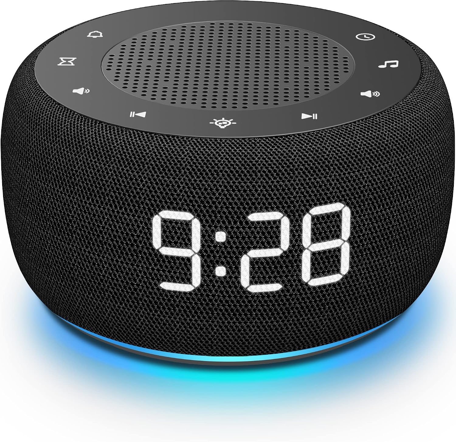 Buffbee Sound Machine & Alarm Clock 2-in-1, 0-100% Clock Face Brightness, Bottom Colored Light, Sleep Timer, Precise 30-Level Volume…