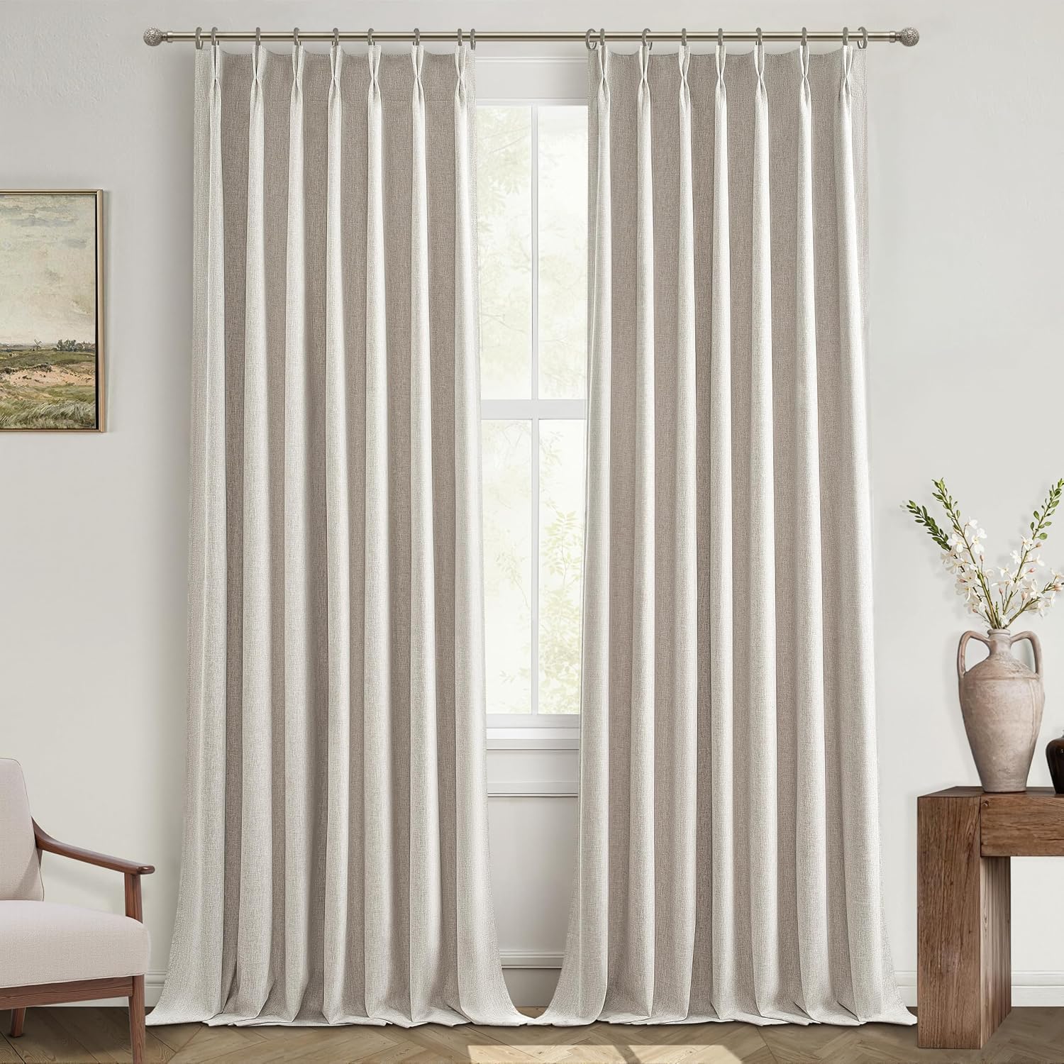 Qjmydeco Linen Pinch Pleated Curtains 102 Inches Long Heavy Duty Thermal Insulated Custom Extra length Burg for Dining Room Cottage Total B…