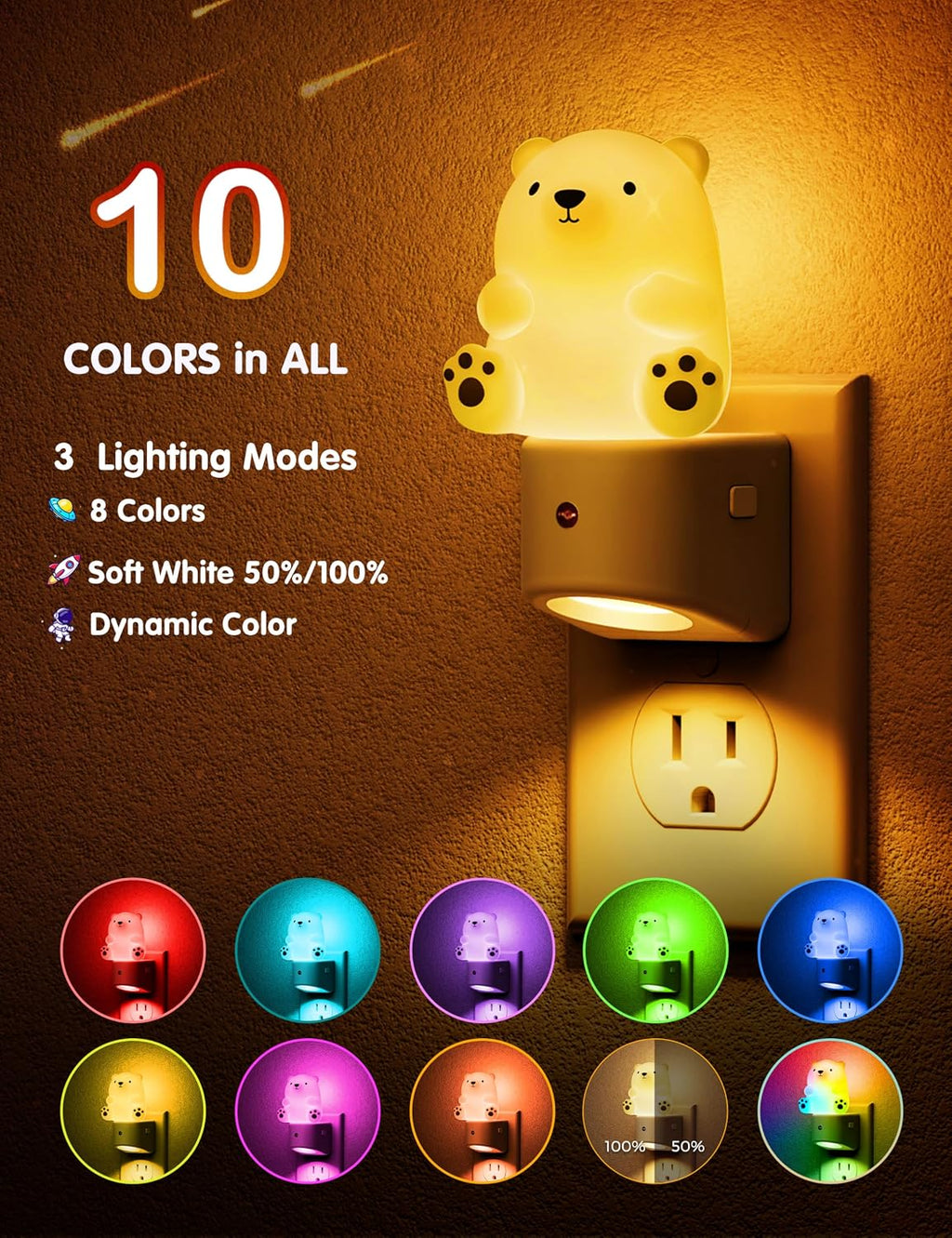 L LOHAS LED Night Light for Kids, 3D Bear Night Light Plug in, Dusk to Dawn Nursery Night Lights, RGB+Soft White 3000K, 3 Lighting Modes…