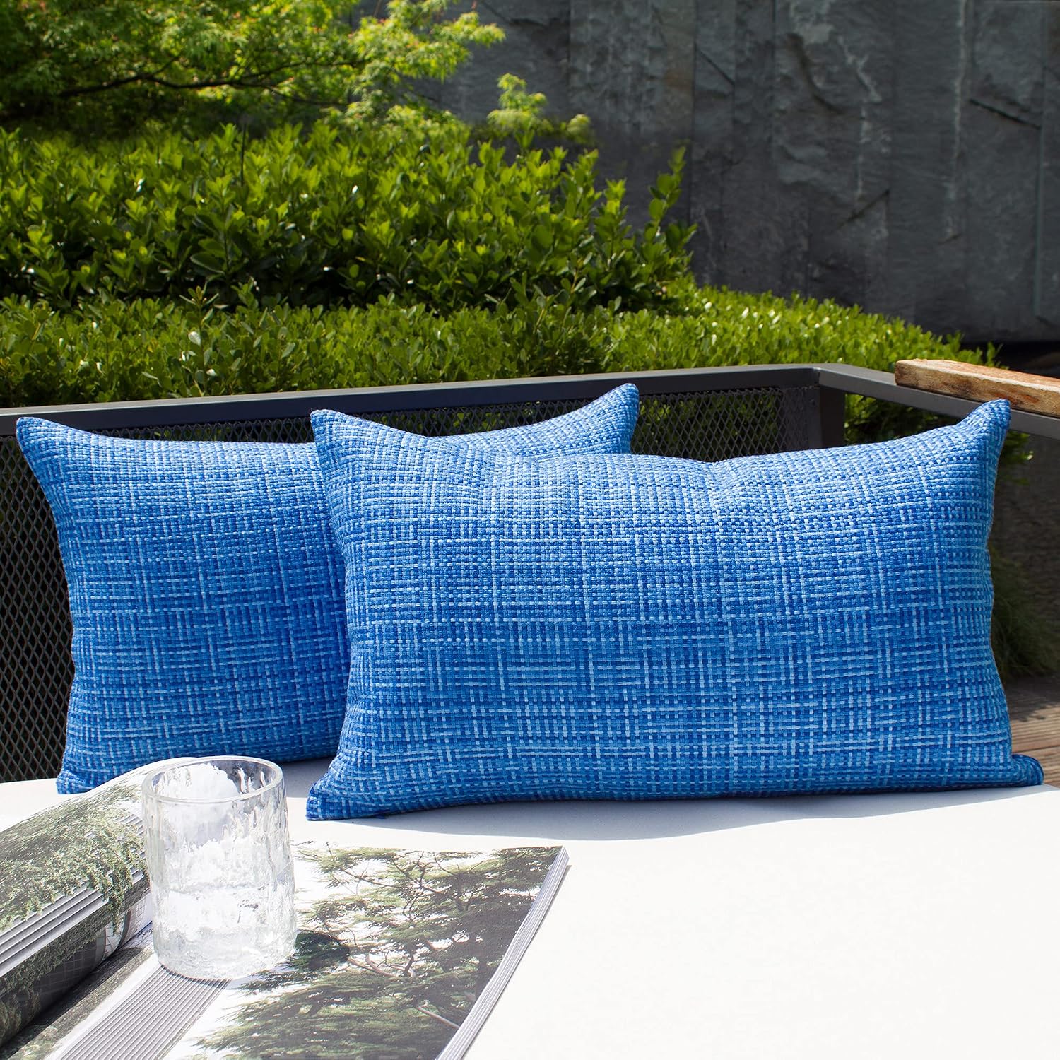 Kevin Textile Pack of 2 Decorative Outdoor Waterproof Throw Pillow Covers Lumbar Pillowcases Modern Cushion Cases for Patio Couch Bench…