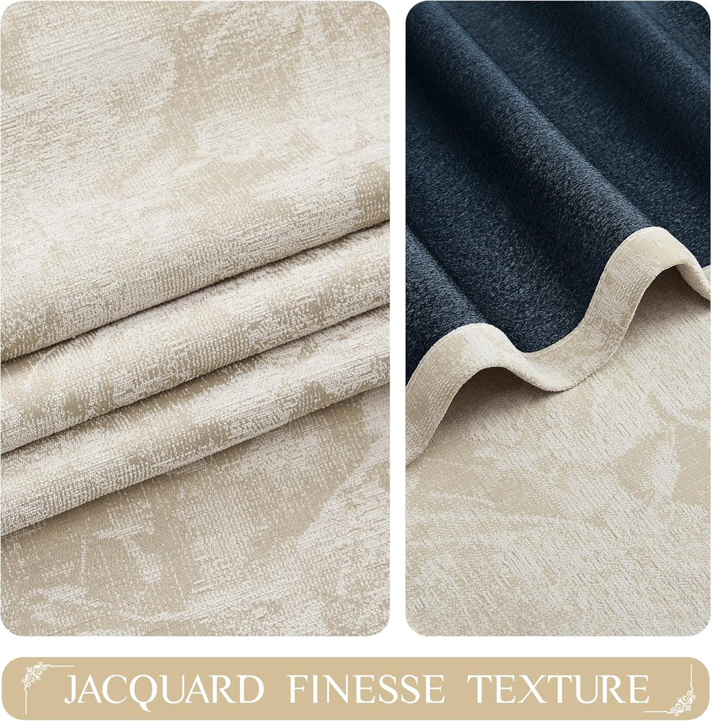 Beauoop Beige Floral Jacquard Blackout Curtains 84 Inches Long 2 Panels for Bedroom Living Room Flower Chenille Room Darkening Thermal…