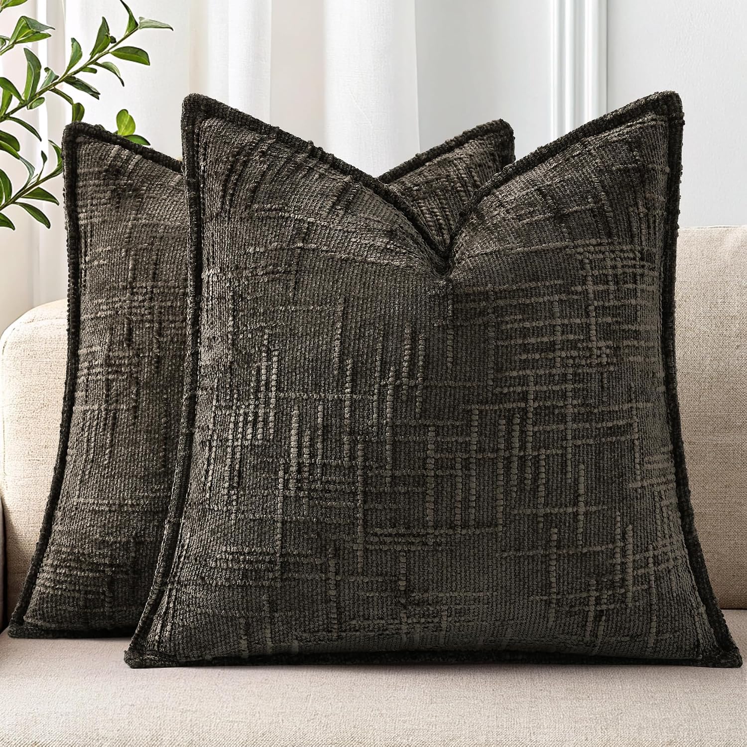 decorUhome Chenille Throw Pillow Covers 20x20 Set of 2, Soft Textured Slubby Modern Decorative Pillow Covers with Elegant Design for Couch,…