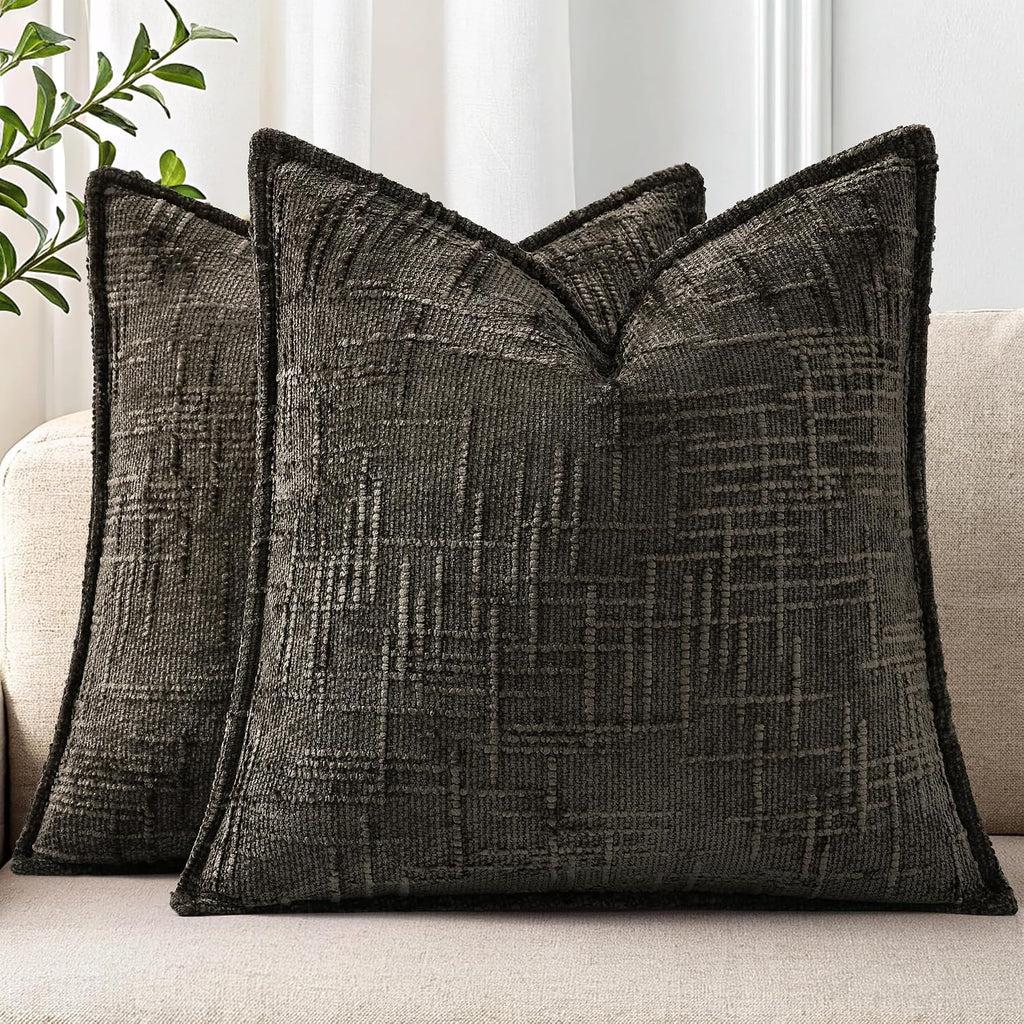 decorUhome Chenille Throw Pillow Covers 26x26 Set of 2, Soft Textured Slubby Modern Decorative Pillow Covers with Elegant Design for Couch,…